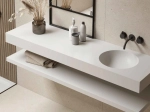 Plan vasque lavabo circulaire ⦰ 30 cm sur mesure Largeur 50 à 201 x P 40 à 51 cm Finition lisse 10 couleurs au choix, Anti bactérien Résine Akrytan® dans la masse Livraison Offerte.